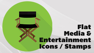 Flat Media and Entertainment Icons, Stamps