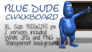 Blue Dude at Chalkboard