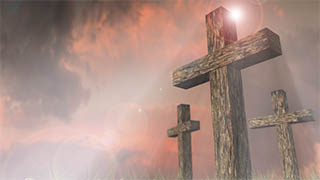 3 Crosses Red Sky Light Rays Illustrated Background