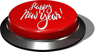 3D Render of big juicy button: Happy New Year Red