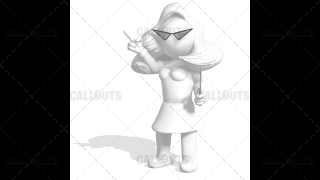 3D Girl Teacher Pointing Finger and Stick in Hand on White Background