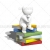 3D Guy Thinking on Pile of Books, Inspired by Thinking Man Statue, White Background