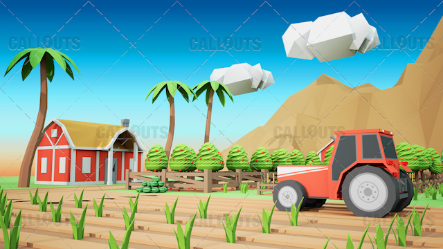 Farm Concept 02 Polygon Styled Presentation Image – Tractor and Fields