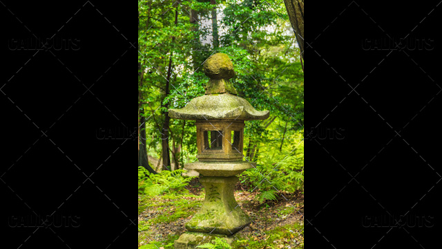 Fushimi Inari-taisha shrine, stone lantern 2, Tōrō, in forest. Kyoto, Japan.