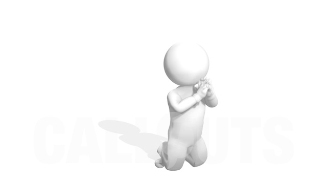 Man Kneeling and Praying 3D Animation on White Background