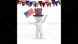 3D Guy Celebrating US Holiday  4th of July Waving Flag White Background