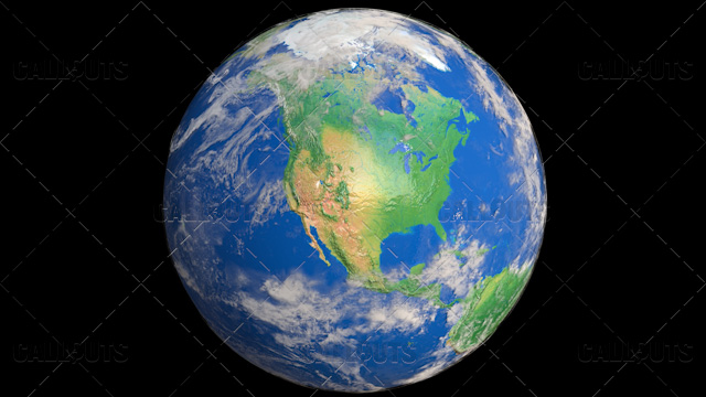 Planet Earth Globe with Clouds Showing North America