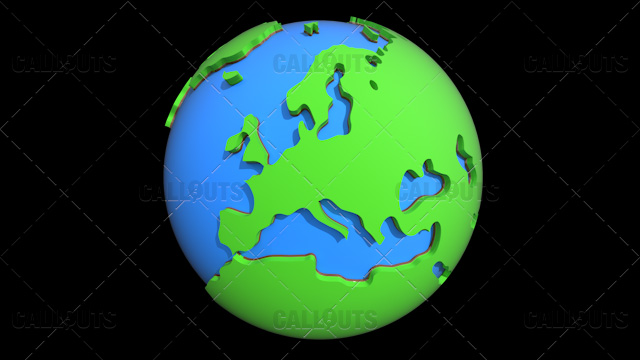 Stylized Two-Colored Flat Planet Earth Showing Europe