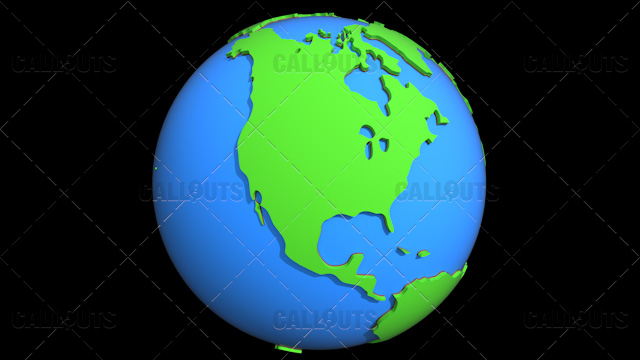 Stylized Two-Colored Flat Planet Earth Showing North America