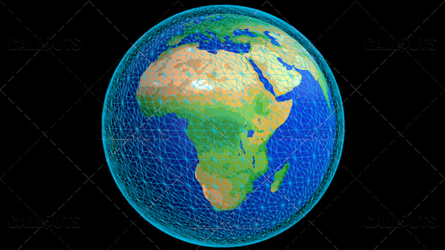 Stylized Planet Earth Globe Showing Africa with Wireframe