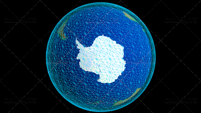 Stylized Planet Earth Globe Showing Antarctica with Wireframe