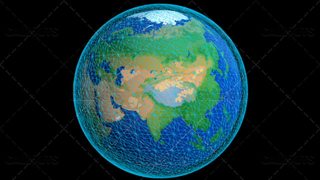 Stylized Planet Earth Globe Showing Asia with Wireframe