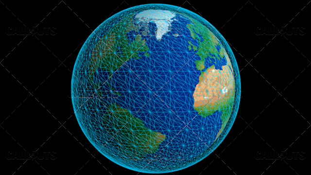 Stylized Planet Earth Globe Showing Atlantic Ocean with Wireframe