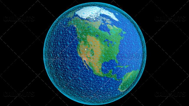 Stylized Planet Earth Globe Showing North America with Wireframe