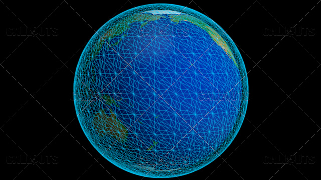 Stylized Planet Earth Globe Showing Pacific Ocean with Wireframe