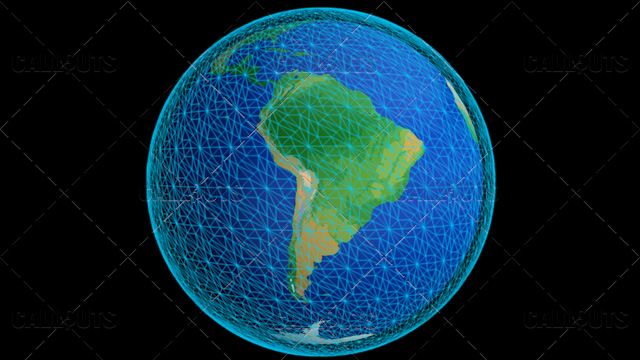 Stylized Planet Earth Globe Showing South America with Wireframe