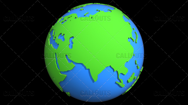 Stylized Two-Colored Flat Planet Earth Showing Asia