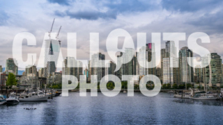 Vancover skyline, with boats and construction underway