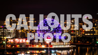 Vancouver Science World and buildings night time