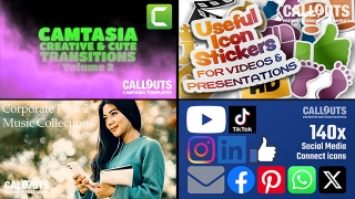 New! Camtasia Creative Transitions 2, Social media graphics, Stickers, and more…