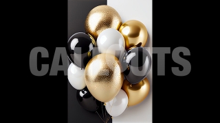 Happy New Year Concept Graphic Vertical Balloons Gold Black White – Black White Background 2024