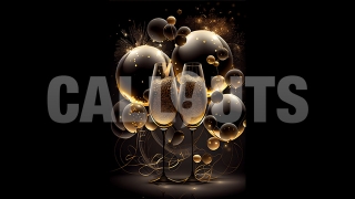 Happy New Year Concept Graphic Vertical Champagne Black Balloons 2024