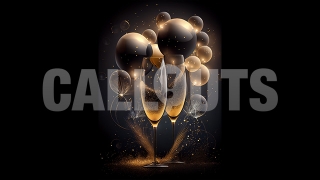 Happy New Year Concept Graphic Vertical Champagne Black Gold Balloons 2024