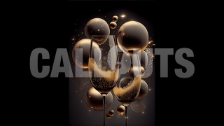 Happy New Year Concept Graphic Vertical Champagne Black Balloons Firework 2024