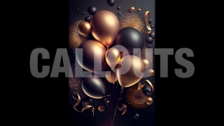 Happy New Year Concept Graphic Vertical Balloons Gold Black Matt Firework 2024