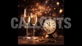Happy New Year Concept Graphic Square Clock Champagne 12 Strike 2024