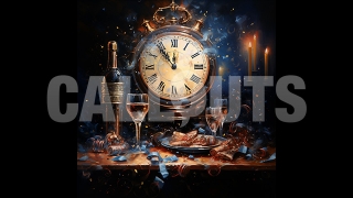 Happy New Year Concept Graphic Square Clock Drinks 12 Strike 2024