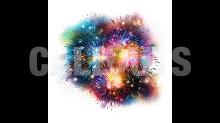 Happy New Year Concept Graphic Square Colorful Fireworks Drawing1 2024