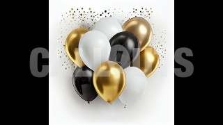 Happy New Year Concept Graphic Square Balloons Black White Gold4 2024