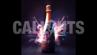 Happy New Year Concept Graphic Square Champagne Bottle Fireworks 2024