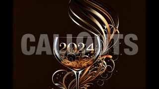 Happy New Year Concept Horizontal Glass Text Swirls 2024