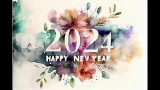 Happy New Year Concept Horizontal Watercolor Colorful 2024