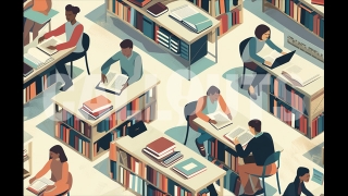 Studious Atmosphere in a Modern Library – Education Illustration